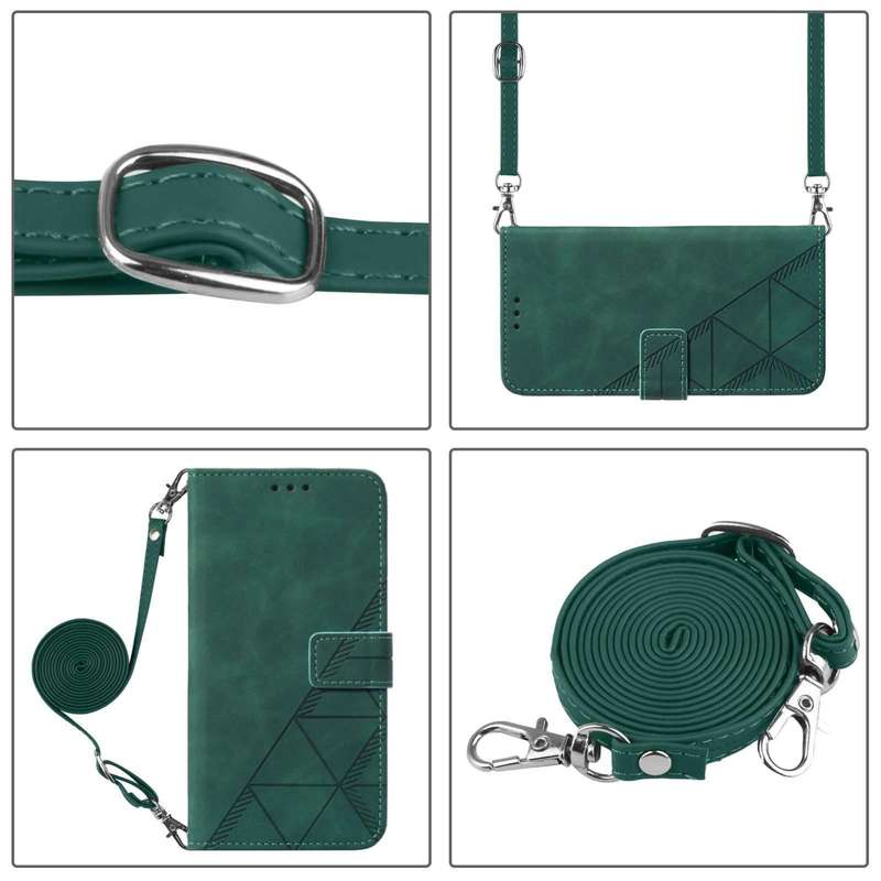 For Tecno Spark 7 Crossbody 3D Embossed Flip Leather Phone Case(Dark Green)