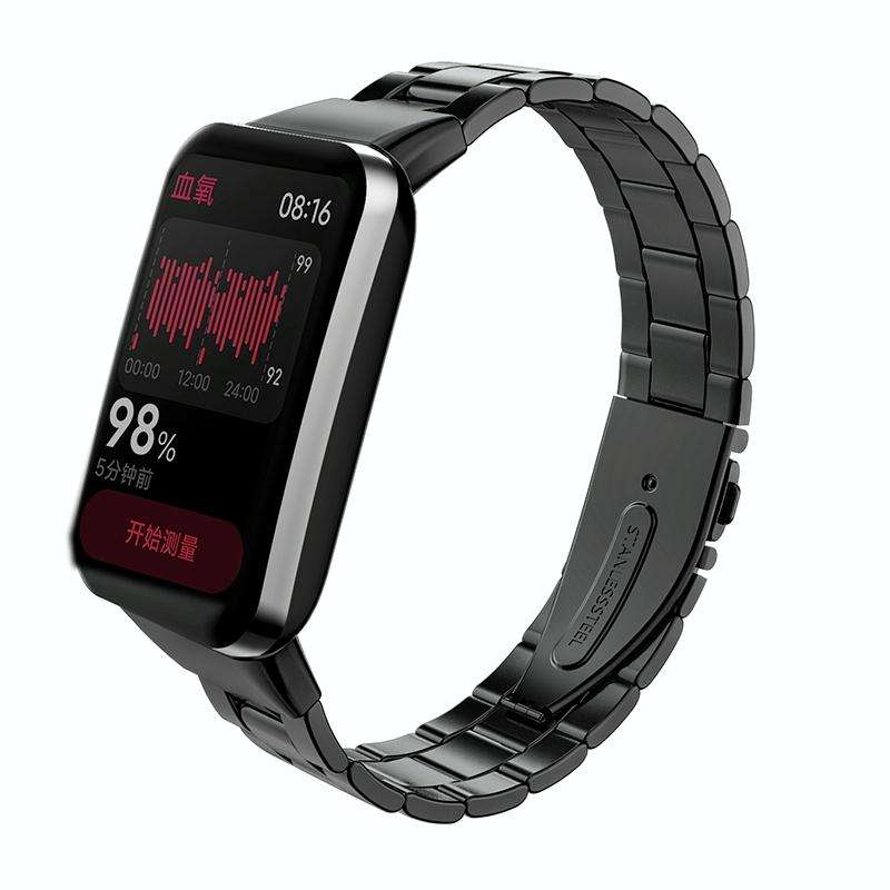 For Xiaomi Mi Band 7 Pro Three-bead Flat Buckle Stainless Steel Watch Band(Black)