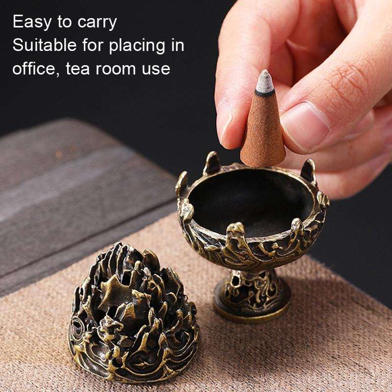 Vintage Indoor Incense Burner Copper Alloy Incense Burner Ornament, Size: Small Copper Color
