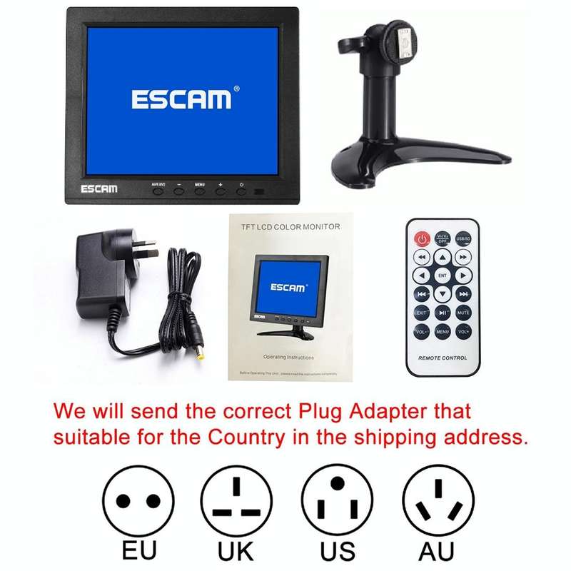 ESCAM T08 8 inch TFT LCD 1024x768 Monitor with VGA & HDMI & AV & BNC & USB for PC CCTV Security