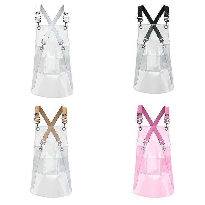 30 Silk Long 80cm Transparent TPU Apron Solid Color Webbing Adjustable Work Apron(Pink + Pink Web...