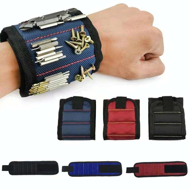 Electric Woodworking Multifunctional Powerful Magnetic Wrist Strap, Style: Three Rows Black