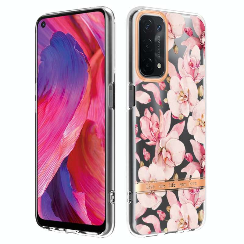 For OPPO A74 5G / A93 5G / A54 5G / A93S 5G Flowers and Plants Series IMD TPU Phone Case(Pink Gar...
