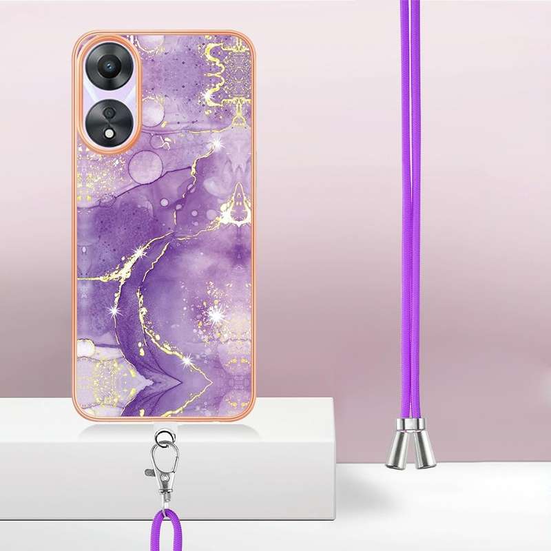 For OPPO A78 / A58 Electroplating Marble Dual-side IMD Phone Case with Lanyard(Purple 002)