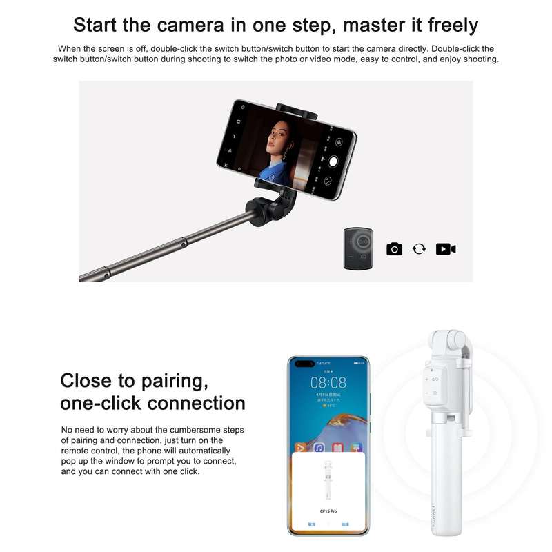 Original Huawei Wireless Bluetooth Tripod Self Timer Selfie Stick (Black)
