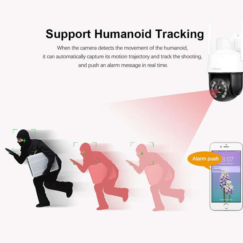 SriHome SH041 5.0MP 20X Optical Zoom 2.4G/5G WiFi IP66 Waterproof AI Auto Tracking H.265 Video Su...
