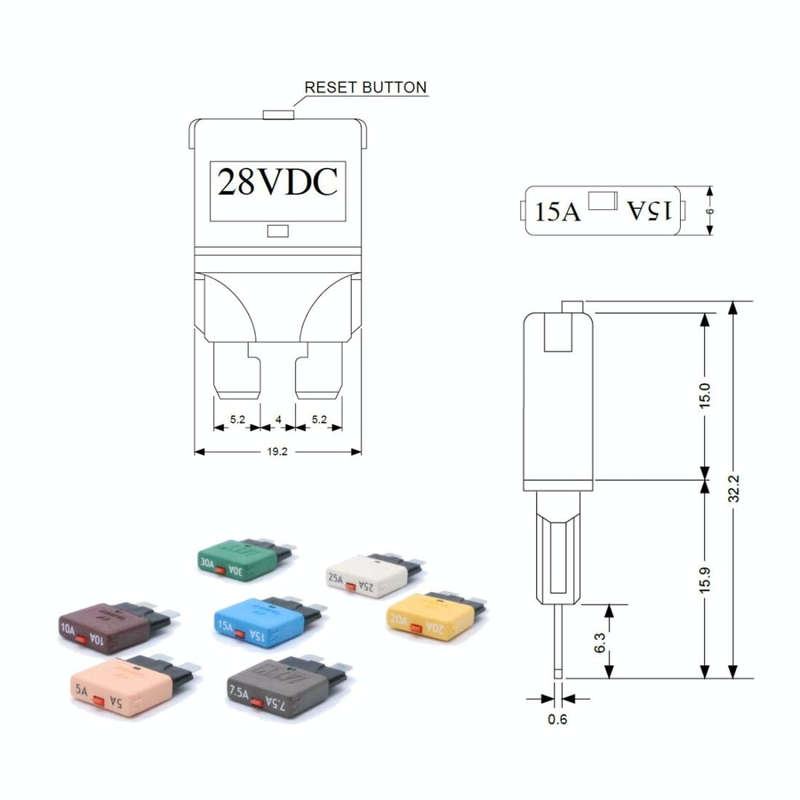 30AMP DC28V Circuit Breaker Trip Fuses Standard Blade Fuse Manual Reset