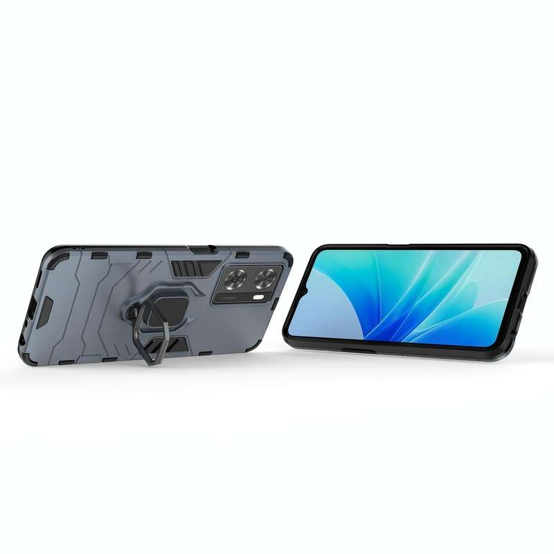 For OPPO A57 4G Foreign Version Shockproof PC + TPU Holder Phone Case(Navy Blue)