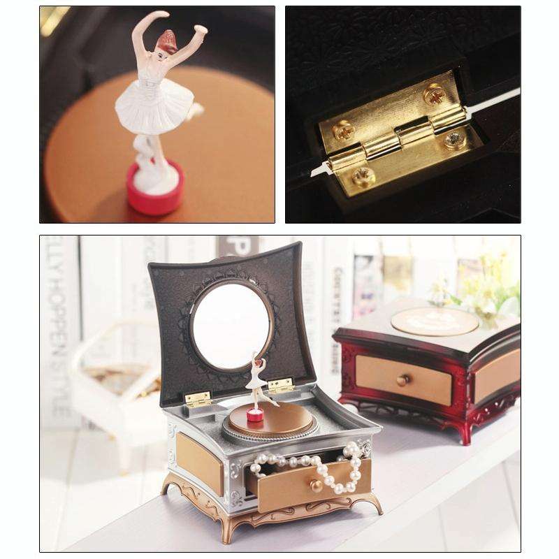 Classic Dressing Table Rotating Girl Music Box With Mirror Drawer Music Box(Gold Gray)