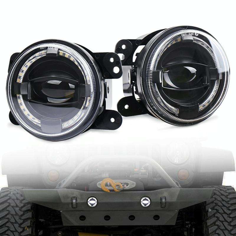 2 PCS 4 inch Car LED Angel Eyes Spotlight Modified Fog Lights for Jeep Wrangler / Dodge / Chrysle...