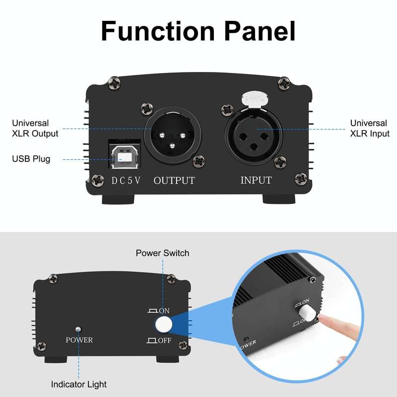 PULUZ 48V Phantom Power Supply for Condenser Microphone(Black)