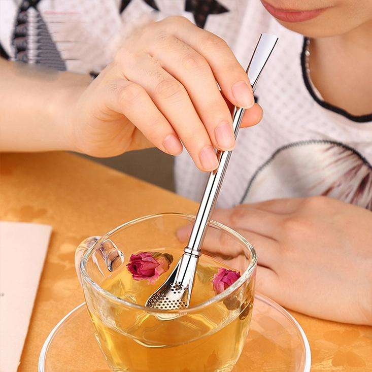 Stainless Steel Tea Leaf Filtered Drinking Straw Herb Tea Filter Tea Strainer Juice Cafe Coffee S...
