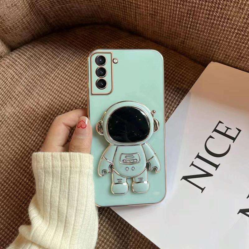 For Samsung Galaxy Note10+ Plating Astronaut Holder Phone Case(Green)