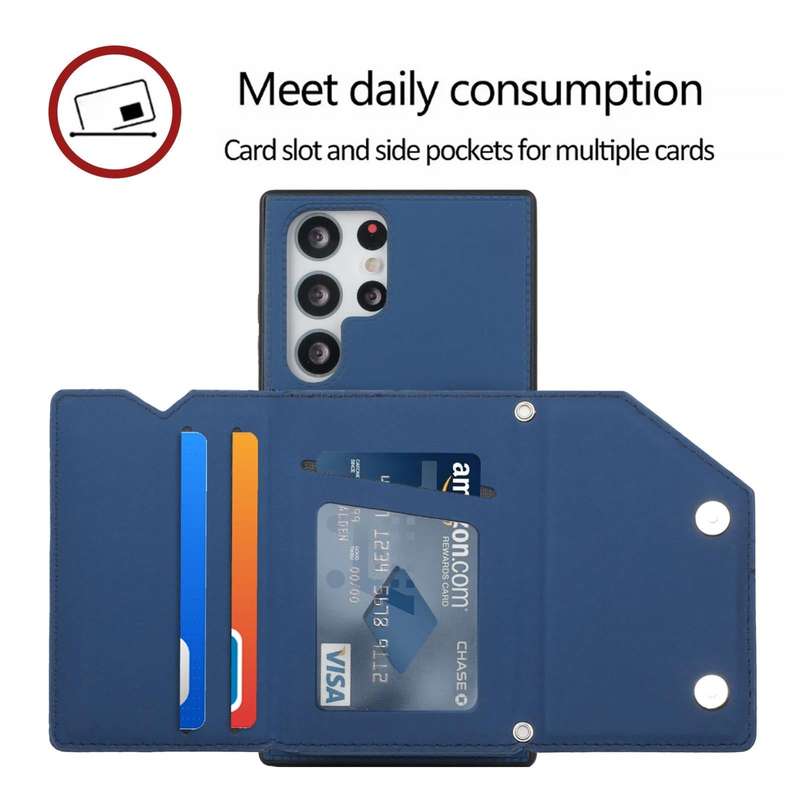 For Samsung Galaxy S22 Ultra 5G Skin Feel PU + TPU + PC Phone Case with Card Slots(Blue)
