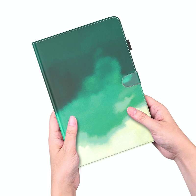 For Nokia T10 Watercolor Pattern Flip Leather Tablet Case(Cyan Green)