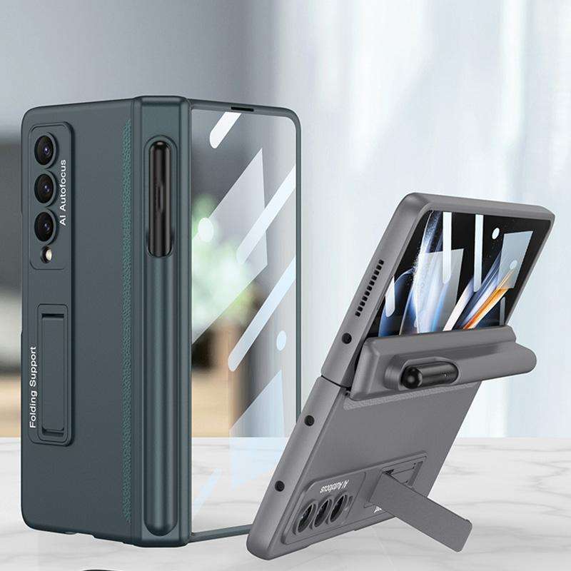 For Samsung Galaxy Z Fold4 GKK Magnetic Hinge Flip Phone Case with Pen Holder & Holder(Silver)