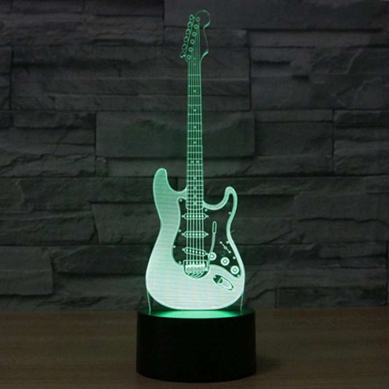 Electric Guitar Shape 3D Touch Switch Control LED Light , 7 Color Discoloration Creative Visual S...