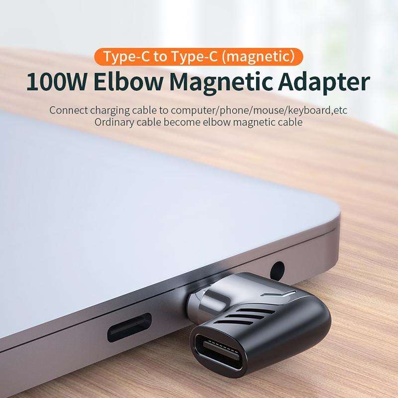 X20 100W PD USB-C / Type-C Female to USB-C / Type-C Elbow Magnetic Charging Adapter(Tarnish)