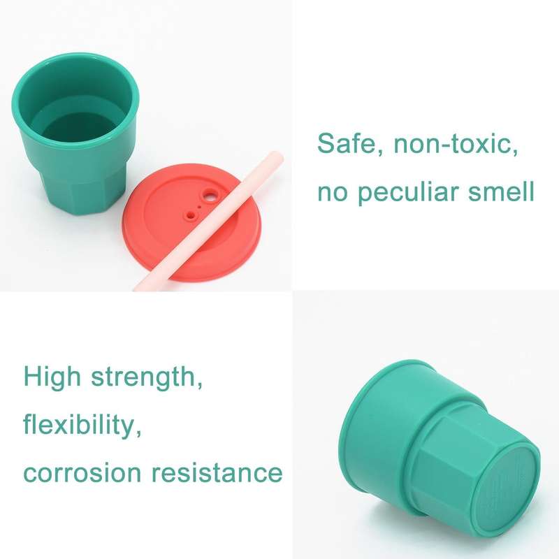 Children Silicone Straw Cups Drop And High Temperature Resistant Water Cups Brown Cup+Ink Green C...
