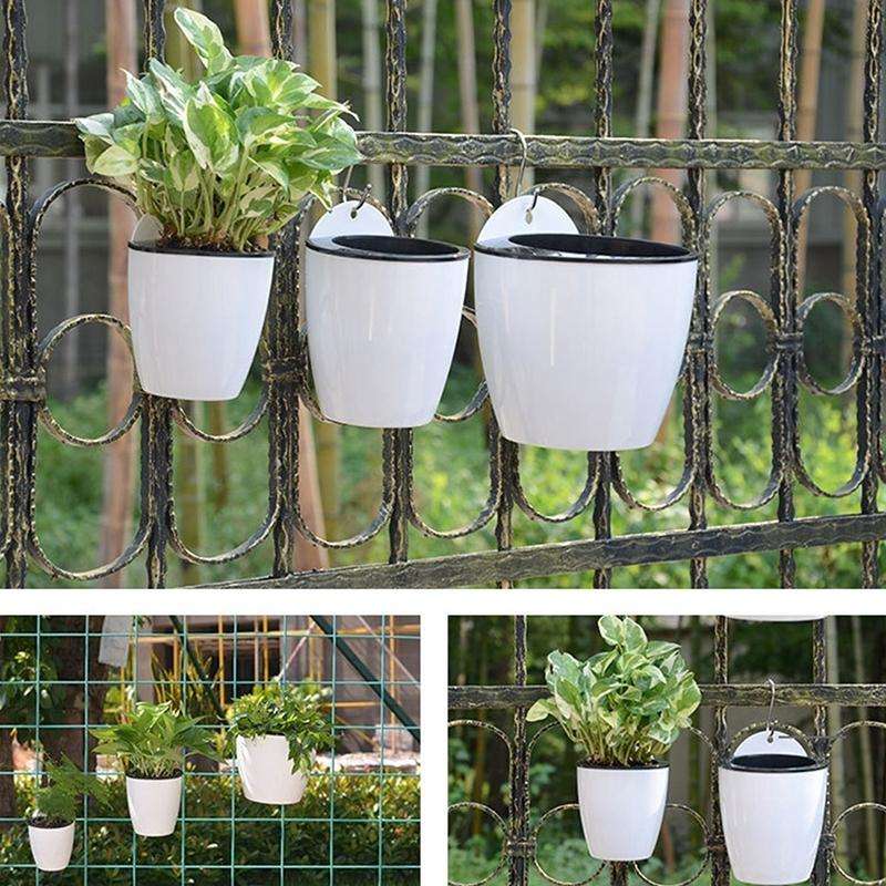 Self-Watering Planter Grow Plants Lazy Flower Pots Wall-hanging Round Resin Plastic Flower Pots, ...