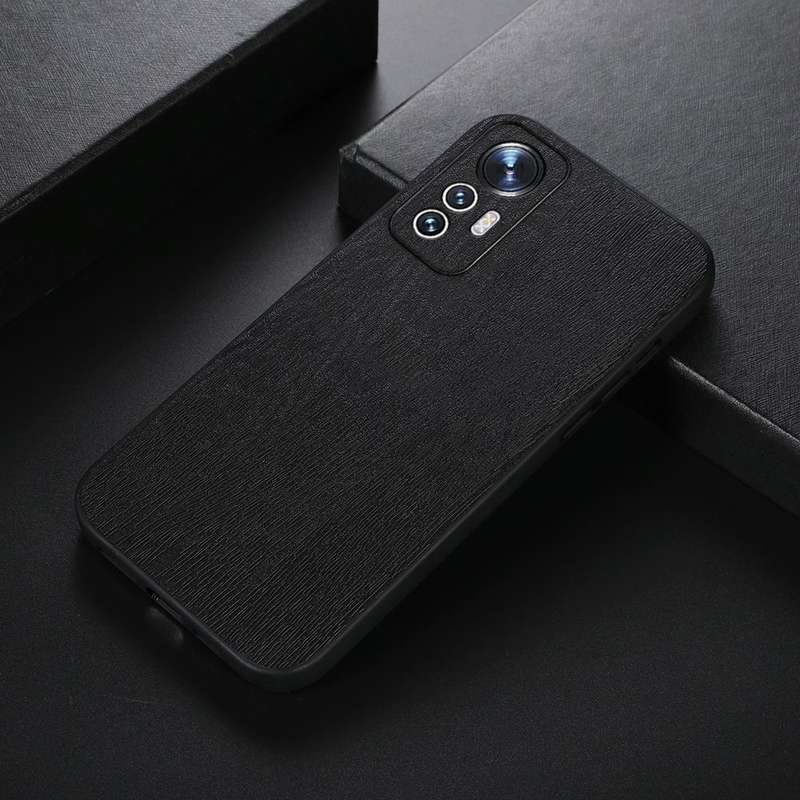 For Xiaomi 12 Lite Wood Texture PU Phone Case(Black)