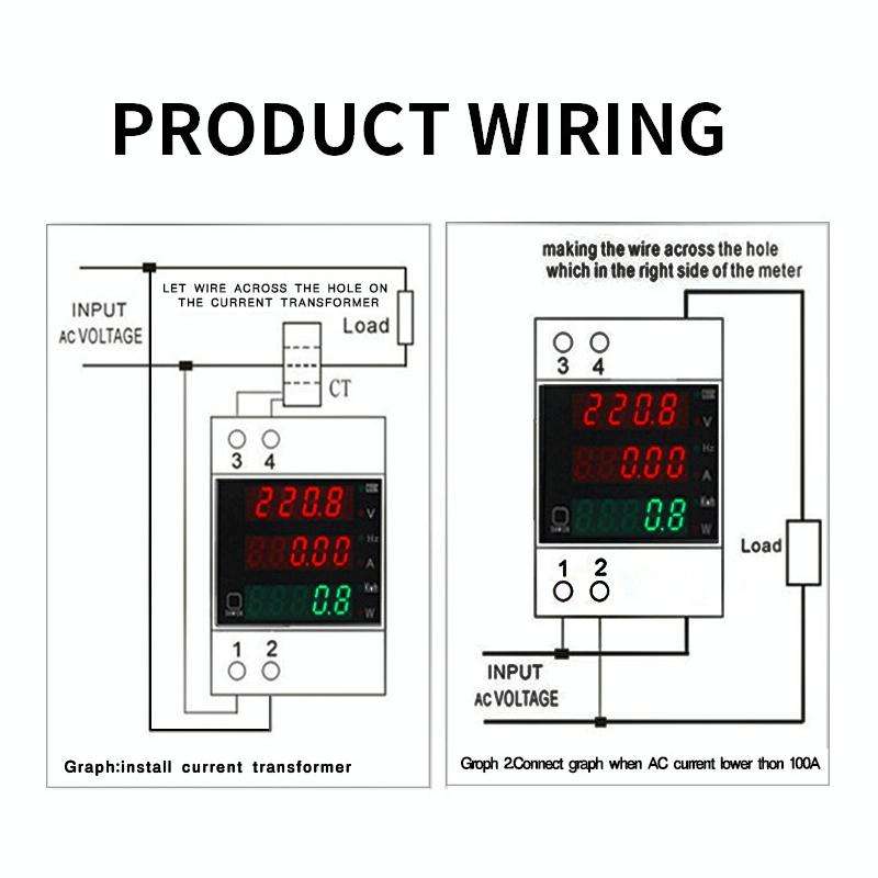 D52-2058 Wattmeter Din rail Volt Current Meter, Specification: AC80-300V Built-in CT