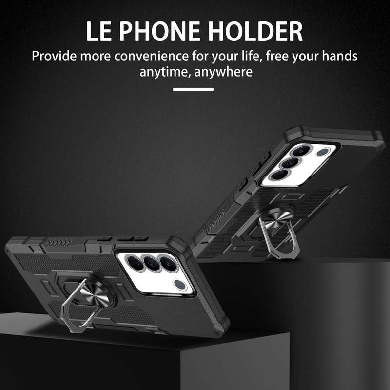 For vivo V27 Ring Holder Armor Hybrid Phone Case(Black)
