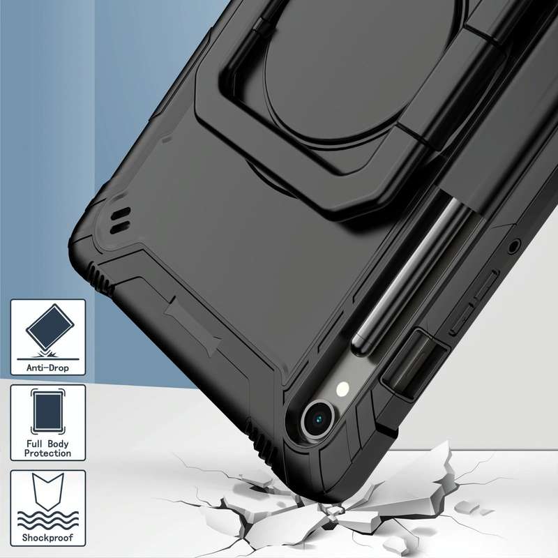 For Samsung Galaxy Tab S9 FE / S9 Handle Robot Silicone Hybrid PC Tablet Case(Black)