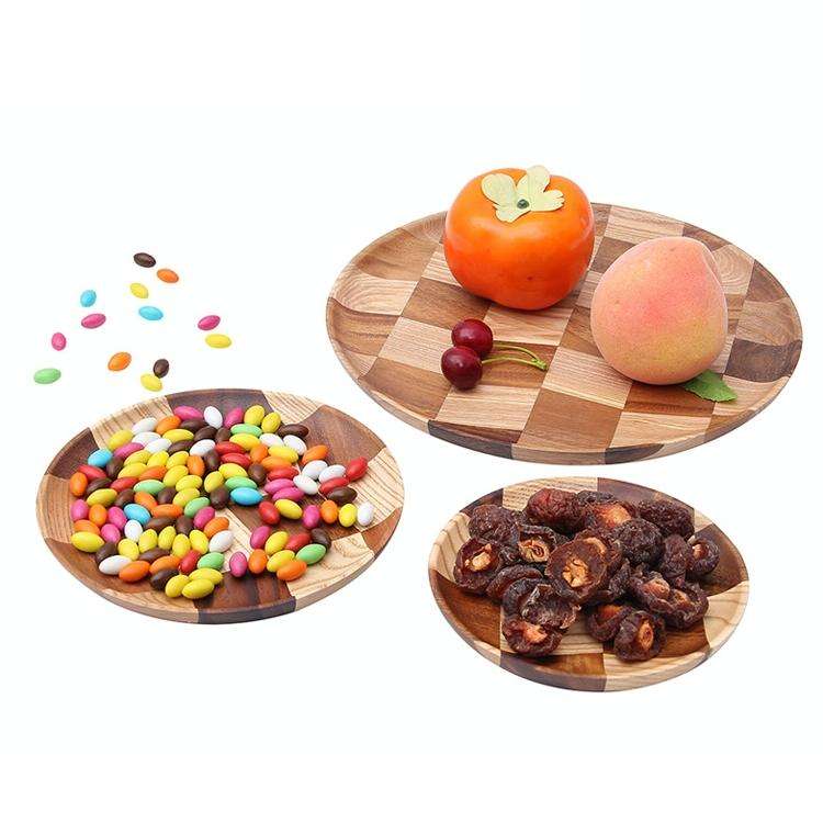 Wooden Tray Dinner Plate Household Fruit Cake Dessert Plate Wooden Dish Round 18cm