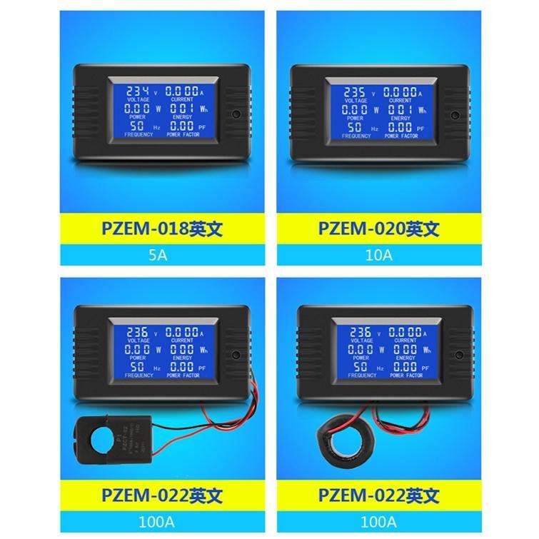 Peacefair English Version Multifunctional AC Digital Display Power Monitor, 100A (Closed CT)