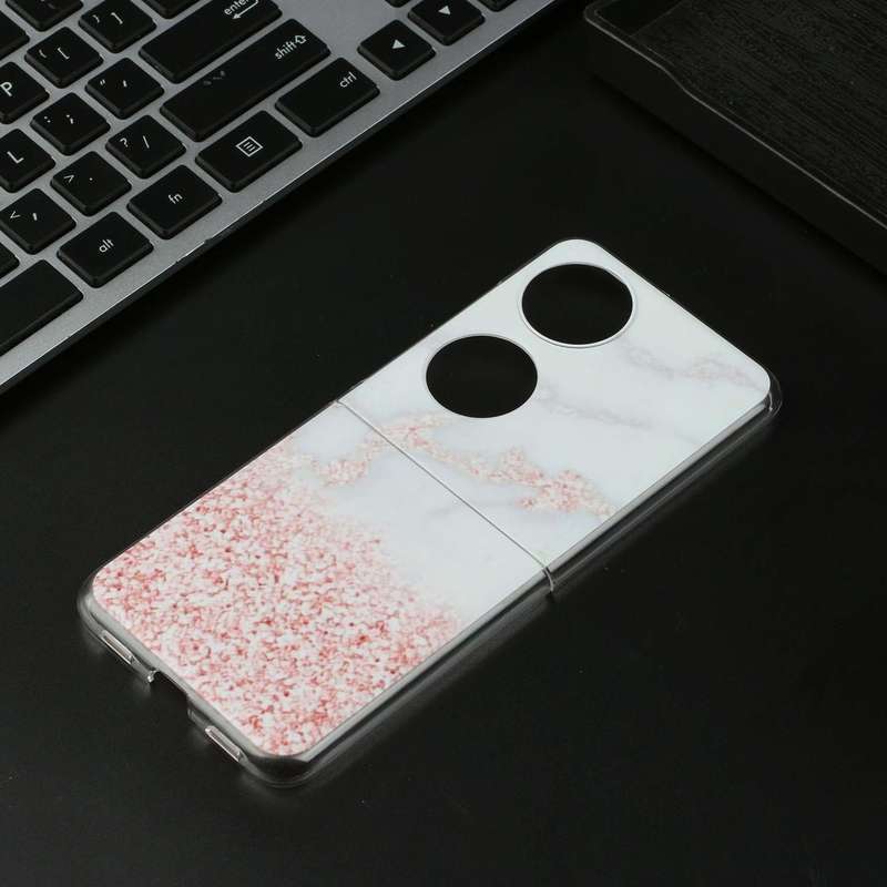 For Huawei P50 Pocket Foldable Colored Drawing PC Phone Case(Pink White Marble)