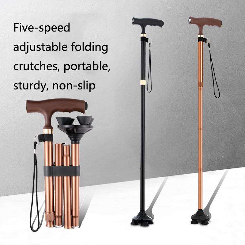 TBS-009 Four-Legged Folding Elderly Crutches Aluminum Alloy Light And Multifunctional Non-Slip Cr...