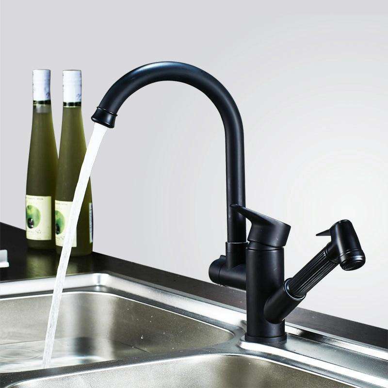 Kitchen Pull-Out Double Faucet Water Table Hot And Cold Water Faucet, Specification: Wheel Bendin...