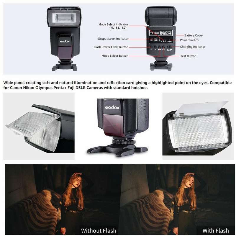 Godox TT520II 433MHZ Wireless 1/300s-1/2000s HSS Flash Speedlite Camera Top Fill Light for Canon ...