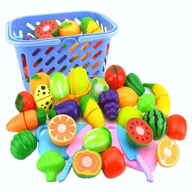 Pretend Play Plastic Food Toy Cutting Fruit Vegetable for Children, Random Color and Style 23 PCS...