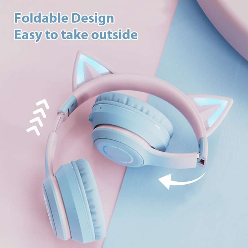 BT029C RGB Dual Modes Cat Ear Wireless Bluetooth Headphone(Purple)