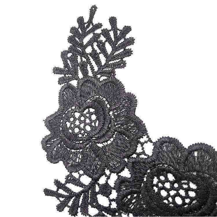 Black 1 Pair Three-dimensional Hollow Flower Embroidery Collar Flower DIY Clothing Accessories, U...