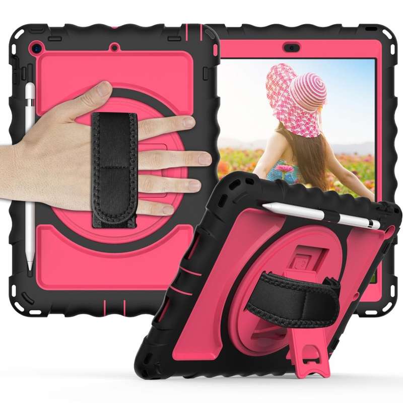 For iPad 10.2 360 Degree Rotating Case with Pencil Holder, Kickstand Shockproof Heavy Duty with S...
