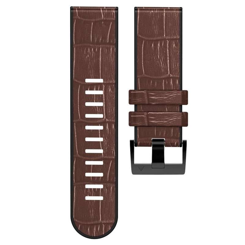 For Garmin Fenix 7X/6X Pro/Tactix 7 26mm Crocodile Texture Silicone Leather Watch Band(Coffee)