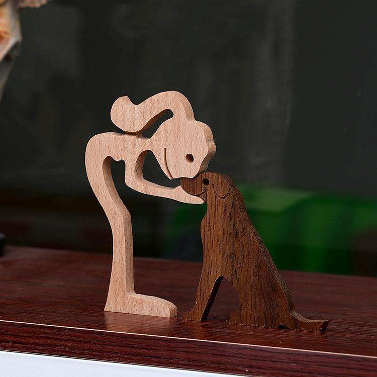 Wooden Human Dog Ornaments Office Home Wood Carving Decoration(B41)