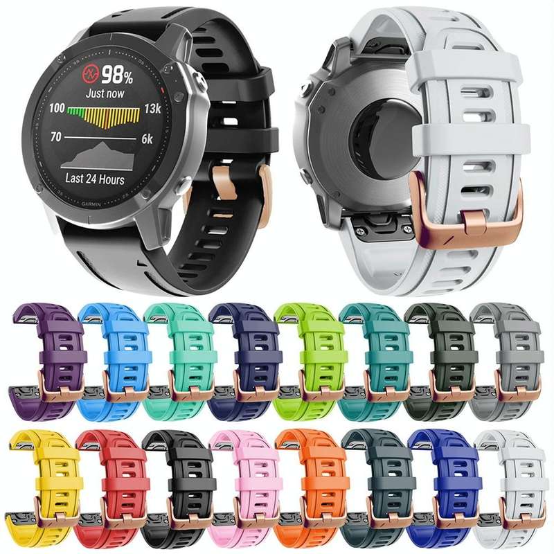 For Garmin Fenix 7S / 6S Pro / 5S Plus 20mm Rose Gold Buckle Silicone Watch Band(White)