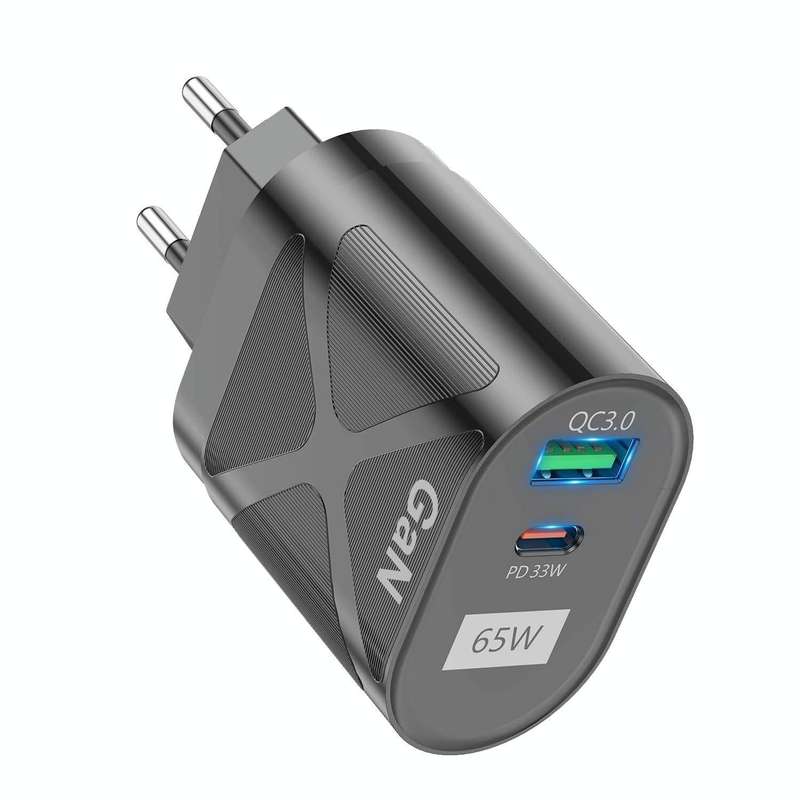 65W GAN PD + QC3.0 Fast Charger Phone Notebook Computer Universal Charging Head, Plug: EU Plug Black