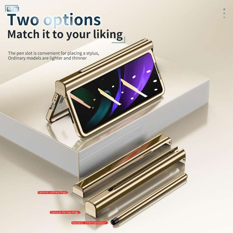 For Samsung Galaxy Z Fold2 5G Full Body Electroplating Hinge Phone Case with Stylus(Gold)