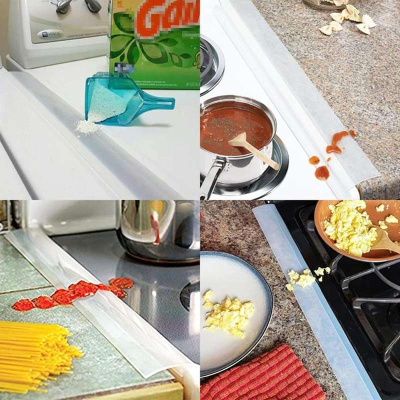 2 PCS 25 inches Gas Stove Slit Strip Antifouling Dustproof Waterproof Kitchen Sealing Strip(Black)