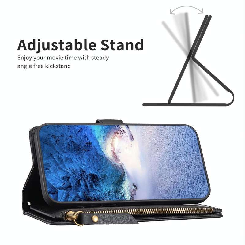 For vivo Y21 / Y21s / Y33s 9 Card Slots Zipper Wallet Leather Flip Phone Case(Black)