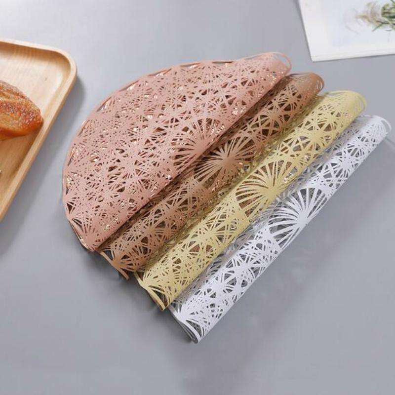 2 PCS Round PVC Insulated Placemat Creative Hollow Household Table Decoration, Size: 38cm(Rose Gold)