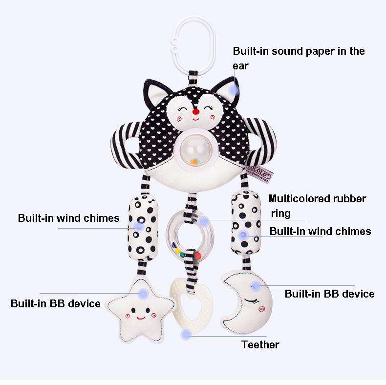 Newborn Baby Stroller Pendant Black And White Wind Chime 0-1 Year Old Early Education Toy Baby Co...