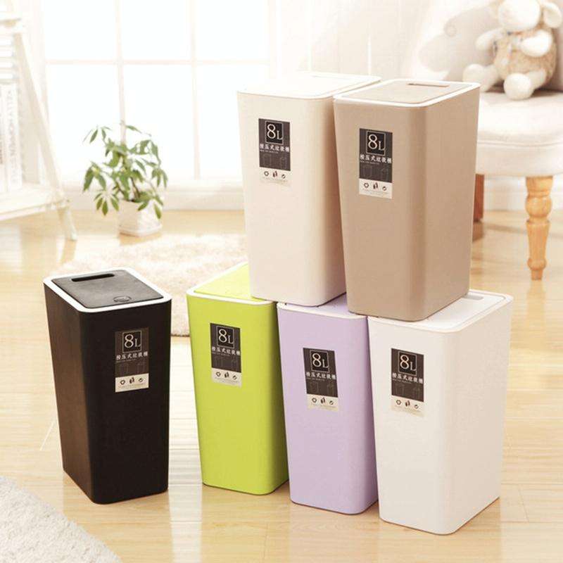 Household Rectangular Press Type 12 Liter Living Room Covered Sorting Plastic Trash Can with Cove...