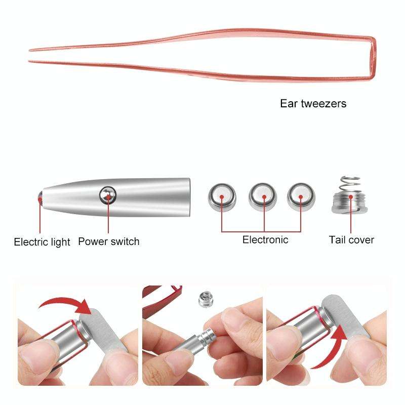 3 PCS Visible Light Ear Spoon Tool Tweezers(Random Color Delivery)