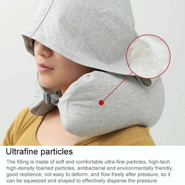 Portable Airplane Travel U-shaped Hooded Pillow Nap Time Neck Pillow(Light Grey)